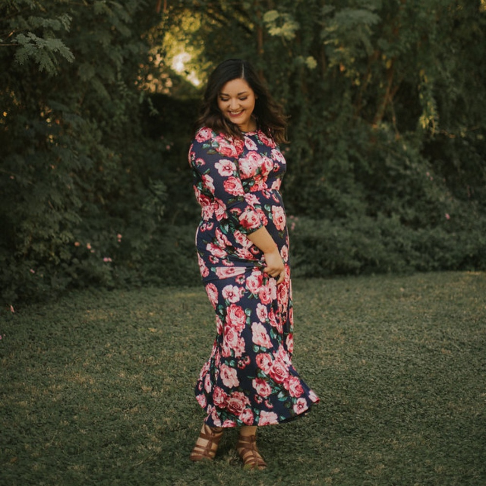🌱 3 LEFT 🌱 Floral Navy & Pink Dress - Picture 5 of 8